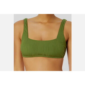 Salt + Cove Women Juniors Green Ribbed Square-Neck Bikini Top Swimwear XL 13668
